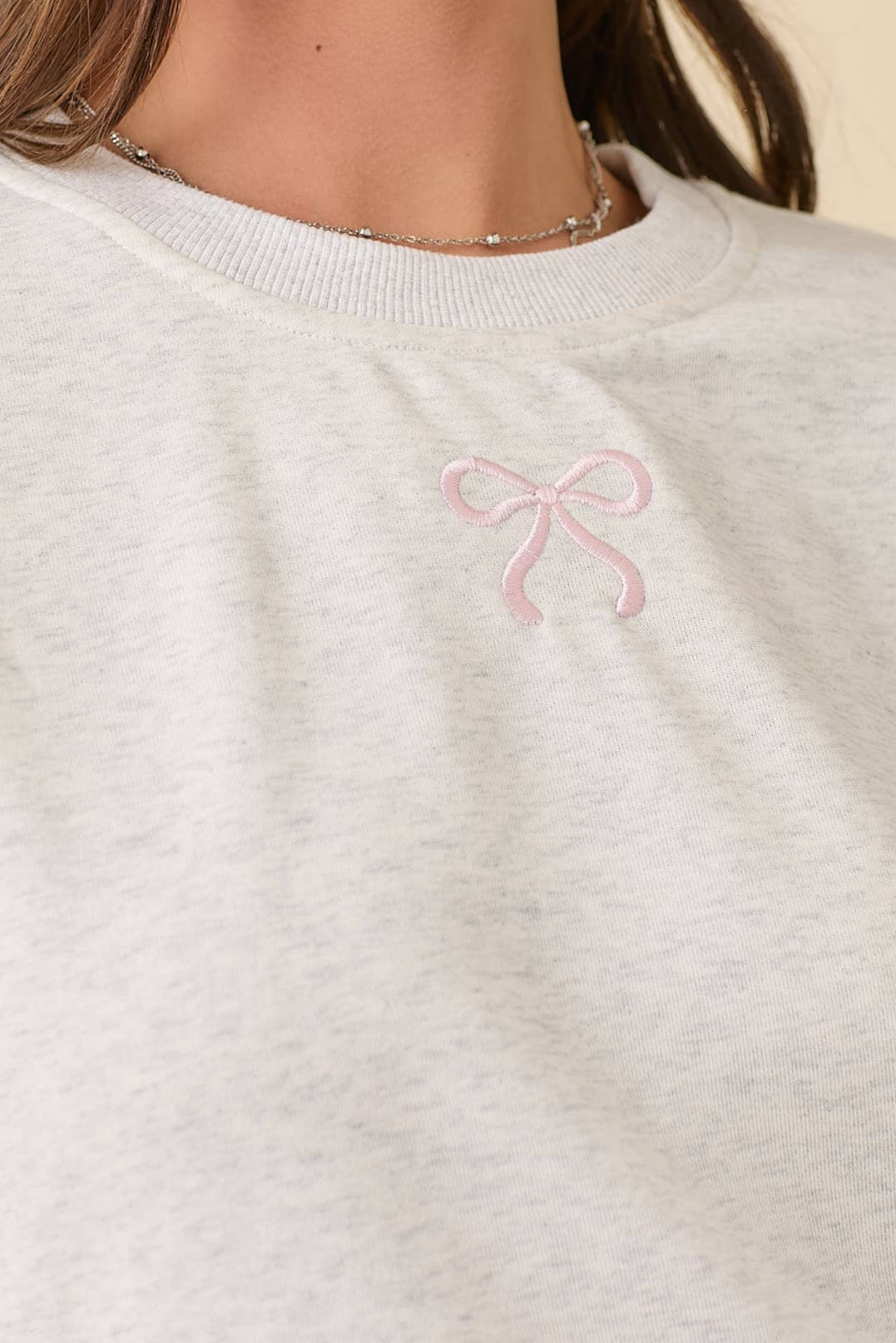 LULU BOW CREWNECK - HEATHER GREY