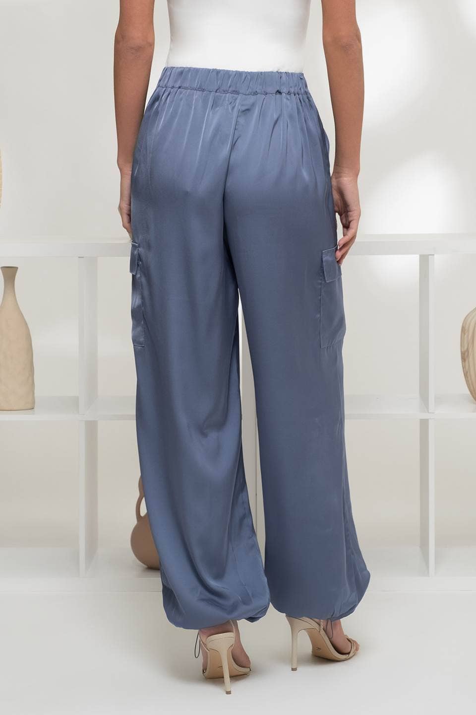 CORBIN SATIN CARGO JOGGER PANTS -  BLUE
