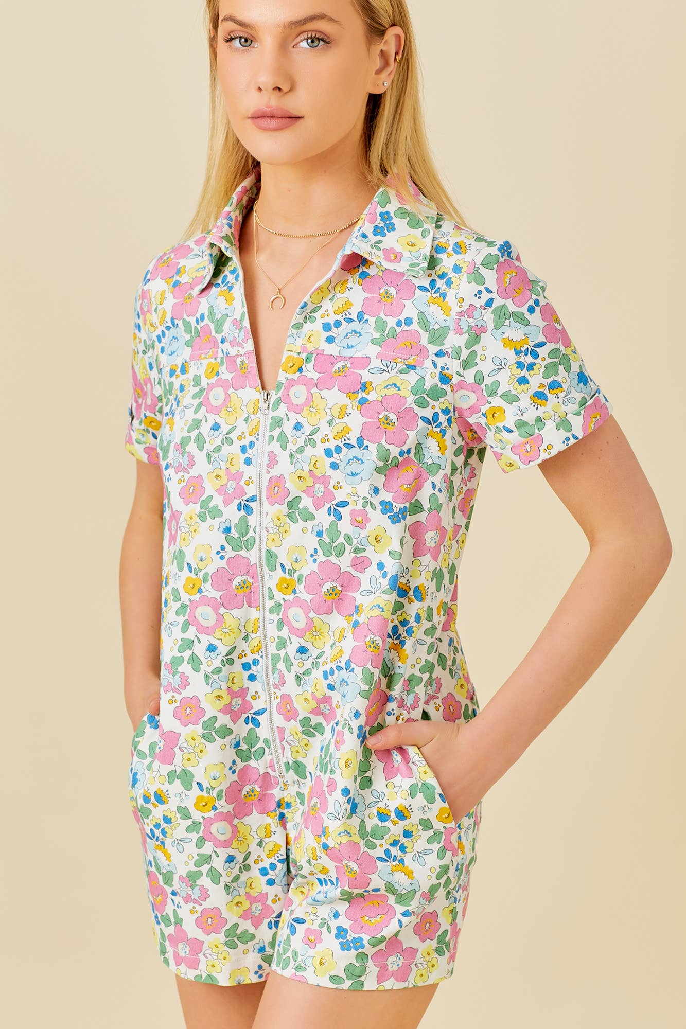 PATSY FLORAL DENIM ROMPER - MULTI