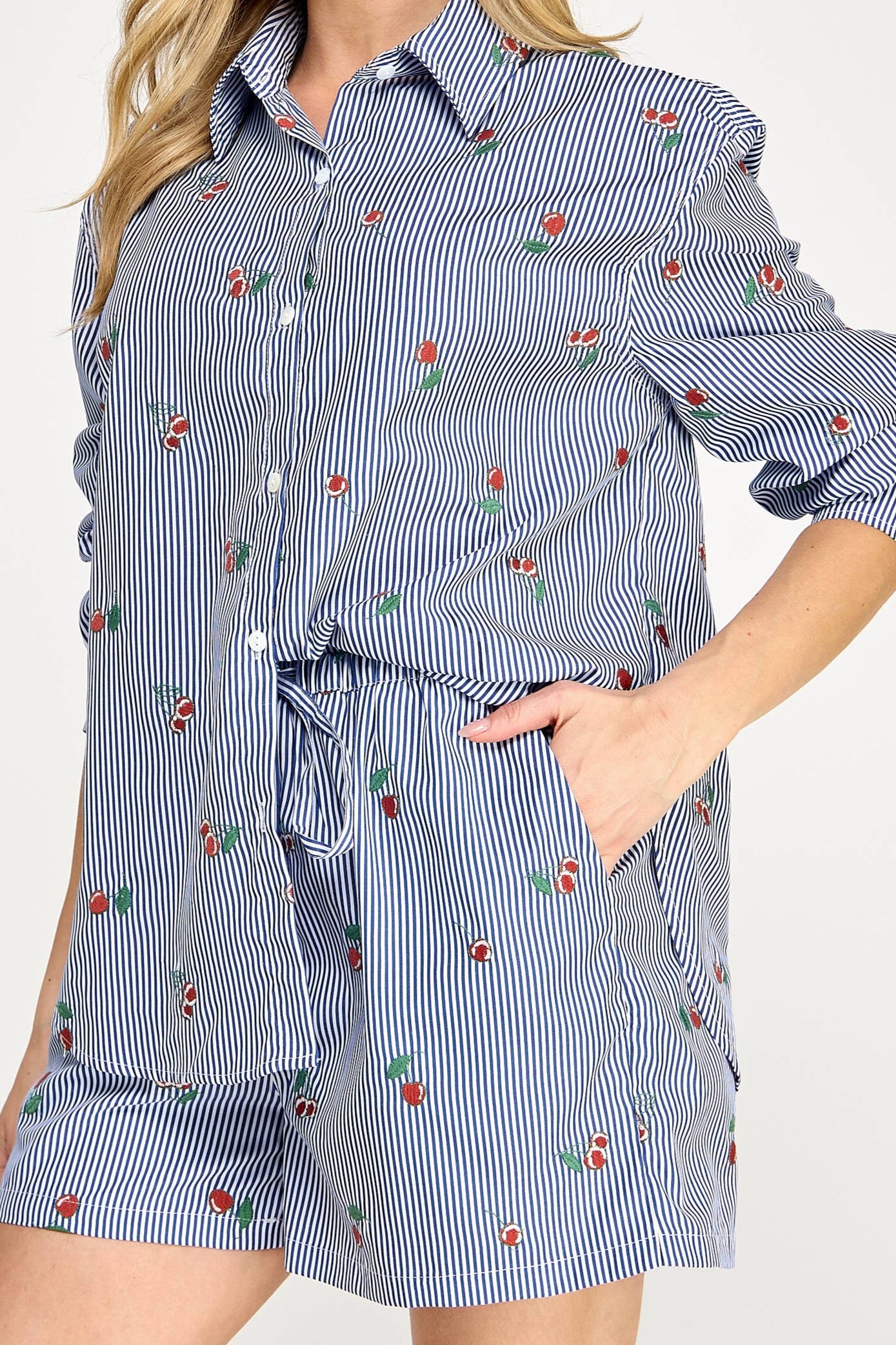 AMERICA CHERRY STRIPPED SHORT SET - NAVY